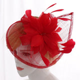 Maxbell Women's Vintage Flower Feather Mesh Net Fascinator Hair Clip Hat Party Red - Aladdin Shoppers
