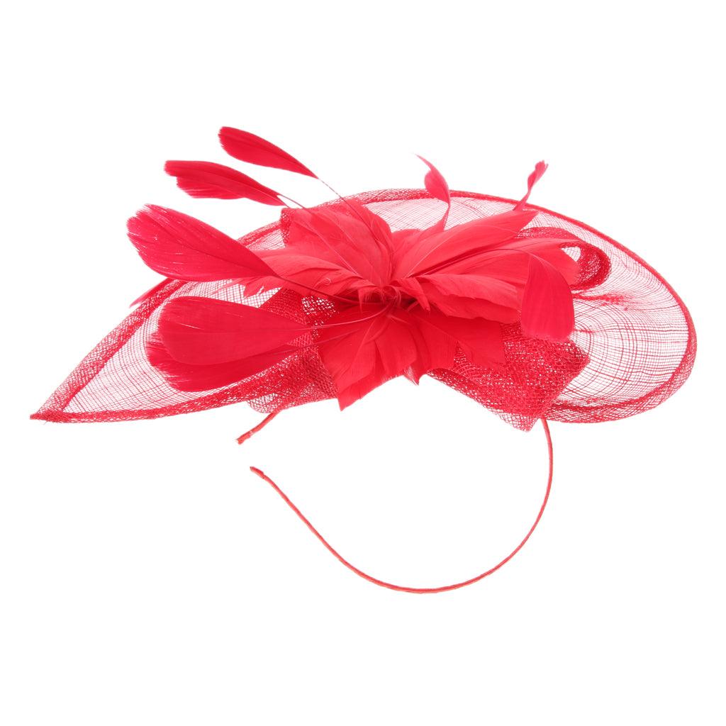 Maxbell Women's Vintage Flower Feather Mesh Net Fascinator Hair Clip Hat Party Red - Aladdin Shoppers
