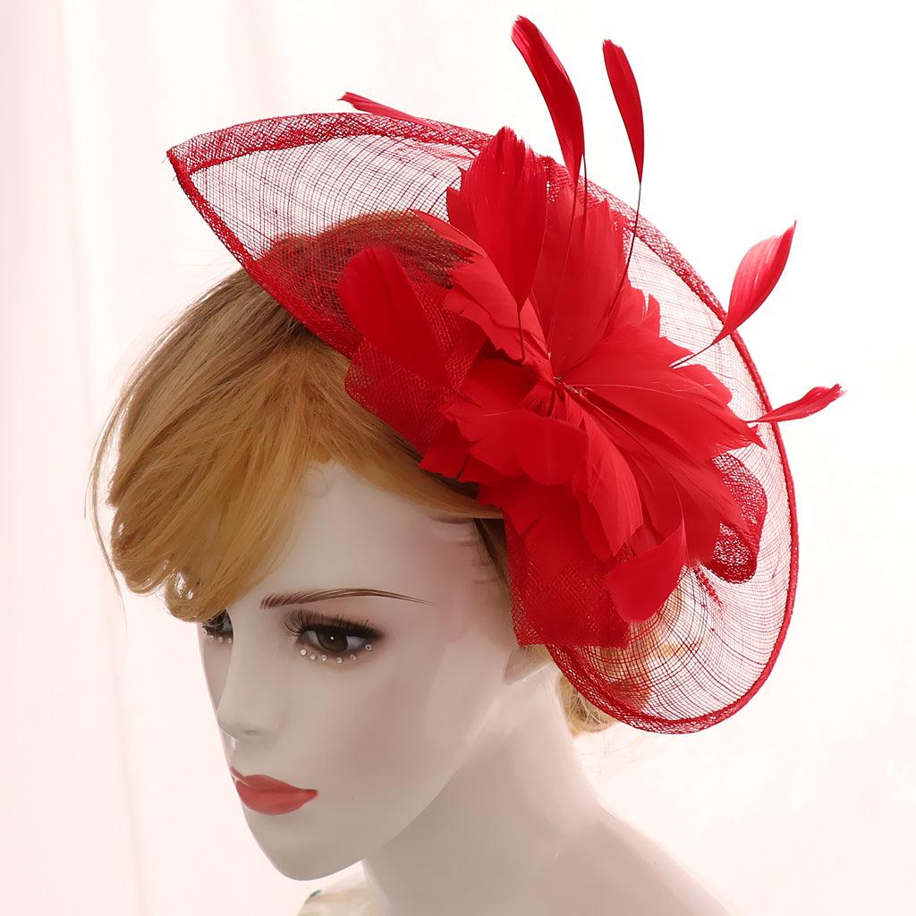 Maxbell Women's Vintage Flower Feather Mesh Net Fascinator Hair Clip Hat Party Red - Aladdin Shoppers