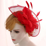 Maxbell Women's Vintage Flower Feather Mesh Net Fascinator Hair Clip Hat Party Red - Aladdin Shoppers