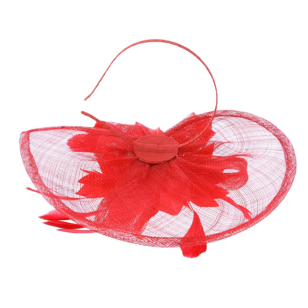 Maxbell Women's Vintage Flower Feather Mesh Net Fascinator Hair Clip Hat Party Red - Aladdin Shoppers