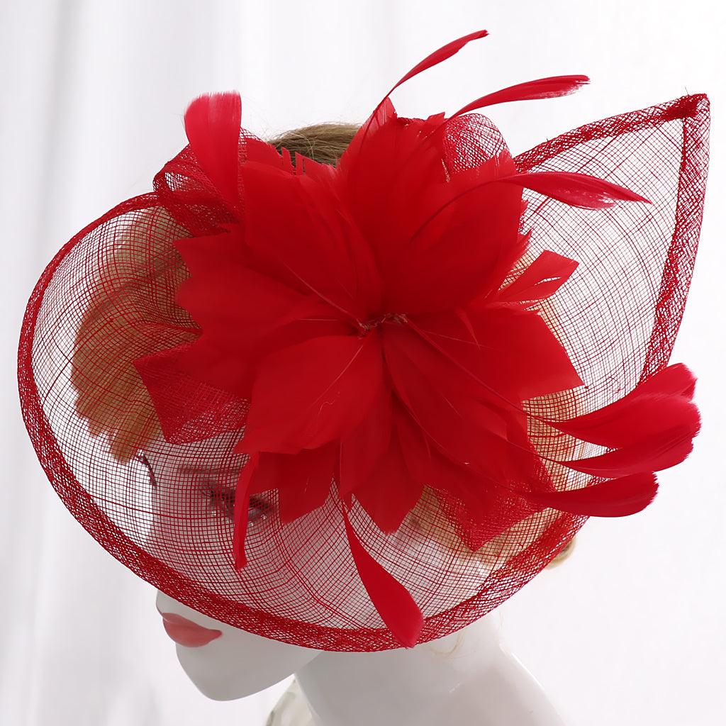 Maxbell Women's Vintage Flower Feather Mesh Net Fascinator Hair Clip Hat Party Red - Aladdin Shoppers