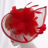 Maxbell Women's Vintage Flower Feather Mesh Net Fascinator Hair Clip Hat Party Red - Aladdin Shoppers