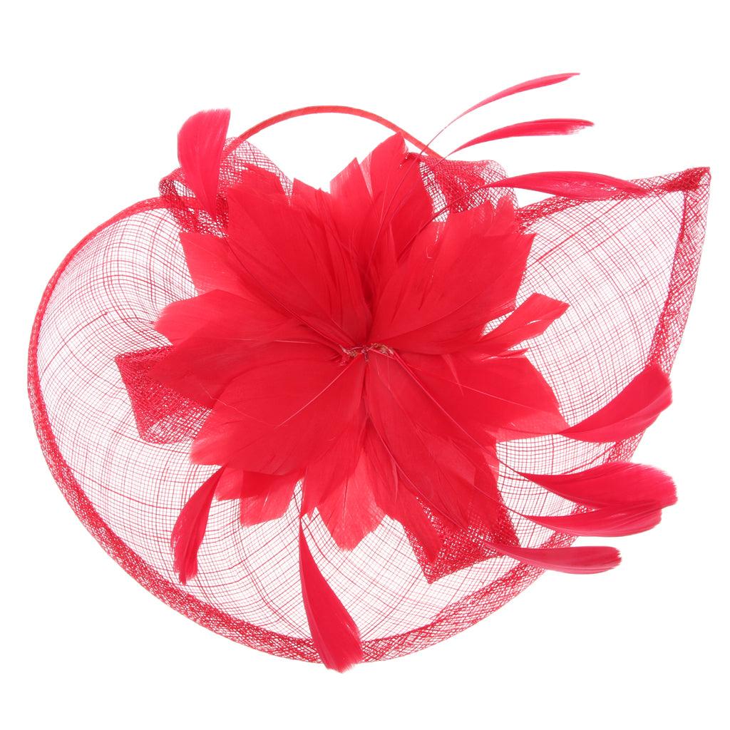 Maxbell Women's Vintage Flower Feather Mesh Net Fascinator Hair Clip Hat Party Red - Aladdin Shoppers