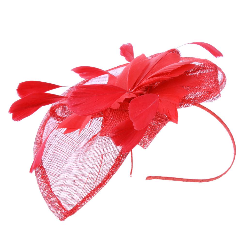Maxbell Women's Vintage Flower Feather Mesh Net Fascinator Hair Clip Hat Party Red - Aladdin Shoppers