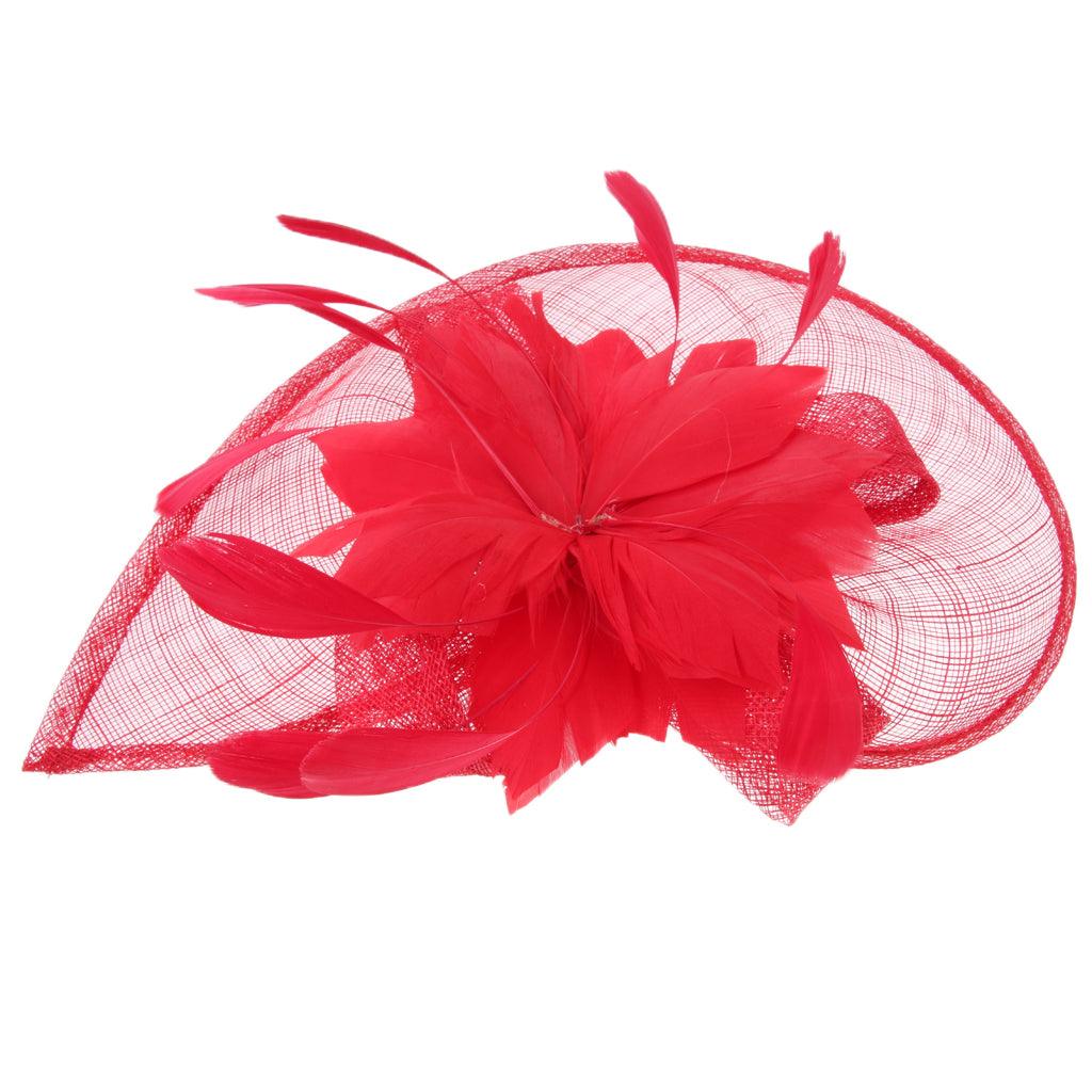Maxbell Women's Vintage Flower Feather Mesh Net Fascinator Hair Clip Hat Party Red - Aladdin Shoppers