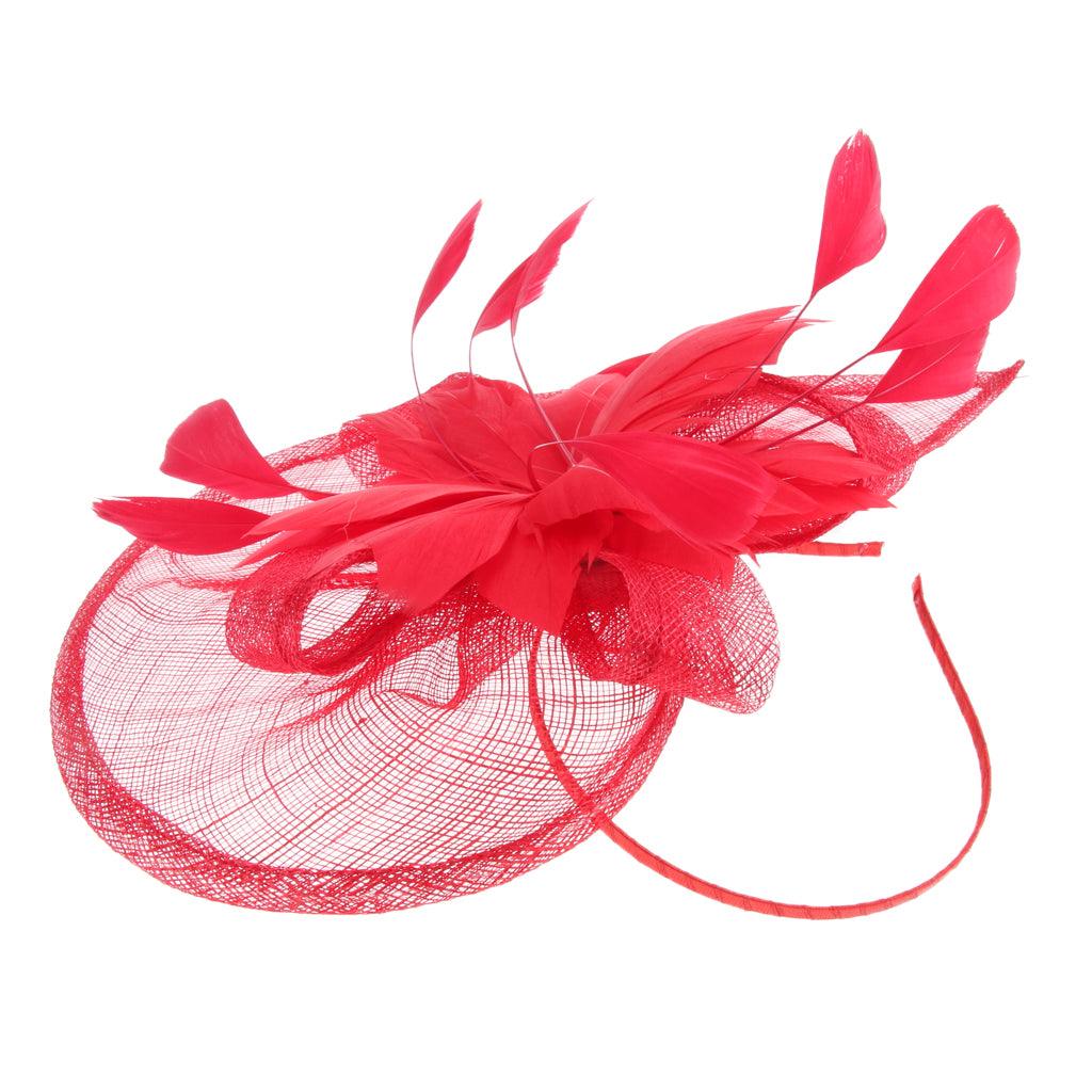 Maxbell Women's Vintage Flower Feather Mesh Net Fascinator Hair Clip Hat Party Red - Aladdin Shoppers