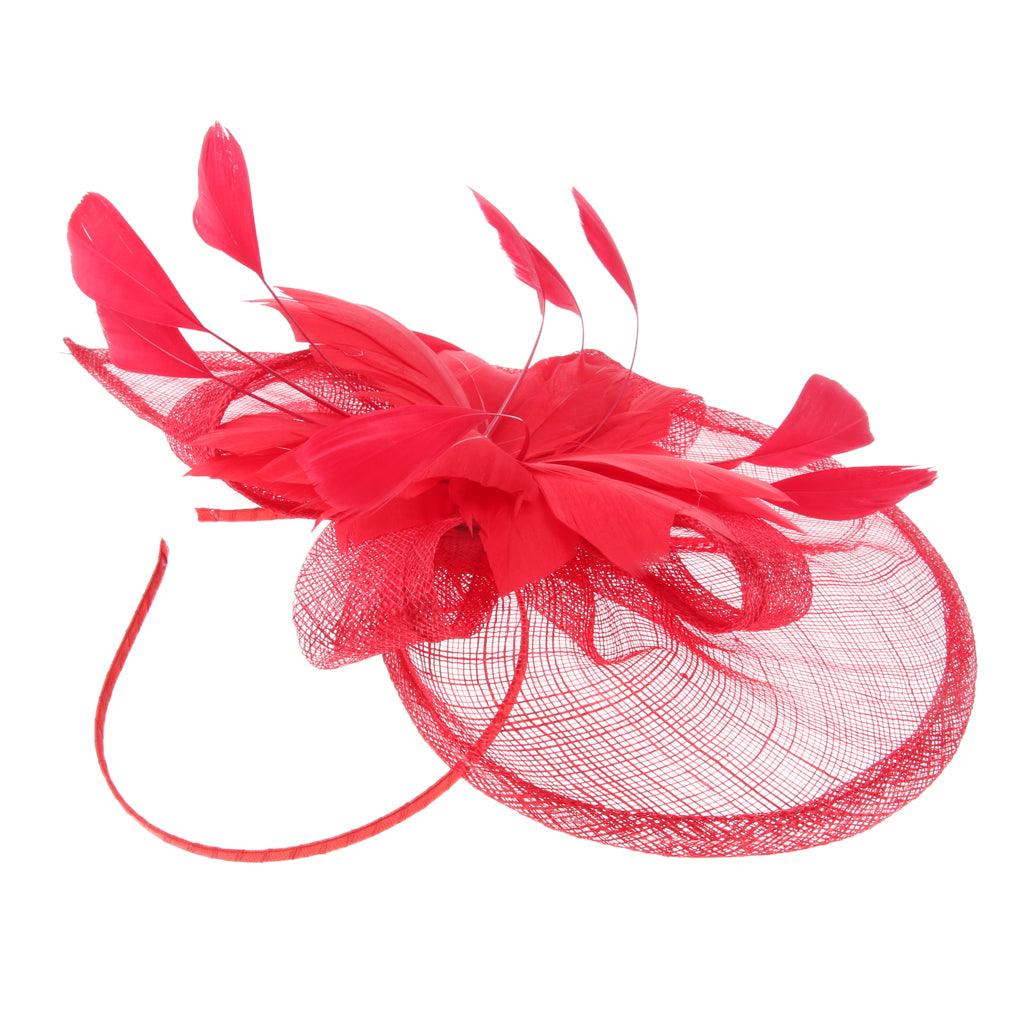 Maxbell Women's Vintage Flower Feather Mesh Net Fascinator Hair Clip Hat Party Red - Aladdin Shoppers