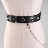 Maxbell Womens Punk Hollow Leather Waist Belt for Jeans Pants with Metal Chain Black - Aladdin Shoppers