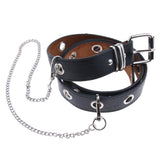 Maxbell Womens Punk Hollow Leather Waist Belt for Jeans Pants with Metal Chain Black - Aladdin Shoppers