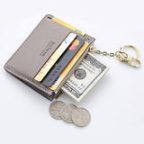 Maxbell Womens Slim Leather Card Holder Front Pocket Wallet Change Purse keychain Gray - Aladdin Shoppers