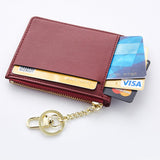 Maxbell Womens Slim Leather Card Holder Front Pocket Wallet Change Purse keychain Wine Red - Aladdin Shoppers