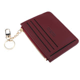 Maxbell Womens Slim Leather Card Holder Front Pocket Wallet Change Purse keychain Wine Red - Aladdin Shoppers