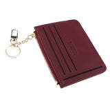 Maxbell Womens Slim Leather Card Holder Front Pocket Wallet Change Purse keychain Wine Red - Aladdin Shoppers