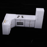 Miniature Kitchen White Wooden Cabinet Set Kit and Fridge 1:12 Dollhouse Furniture - Aladdin Shoppers