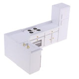 Miniature Kitchen White Wooden Cabinet Set Kit and Fridge 1:12 Dollhouse Furniture - Aladdin Shoppers