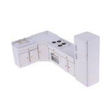 Maxbell Miniature Kitchen White Wooden Cabinet Set Kit and Fridge 1:12 Dollhouse Furniture