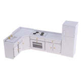 Miniature Kitchen White Wooden Cabinet Set Kit and Fridge 1:12 Dollhouse Furniture - Aladdin Shoppers