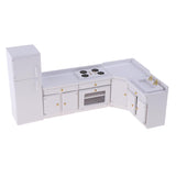 Miniature Kitchen White Wooden Cabinet Set Kit and Fridge 1:12 Dollhouse Furniture - Aladdin Shoppers