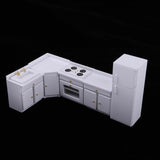 Miniature Kitchen White Wooden Cabinet Set Kit and Fridge 1:12 Dollhouse Furniture - Aladdin Shoppers