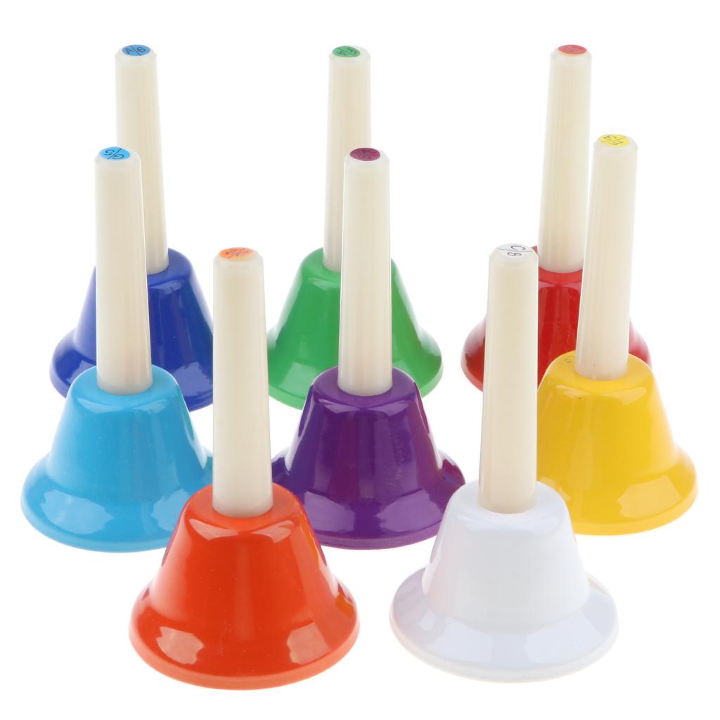 Pack of 8 Multi-Color Hand Bells 8 Note Tones Orff Percussion Instrument Kids Early Musical Learning Toy - Aladdin Shoppers