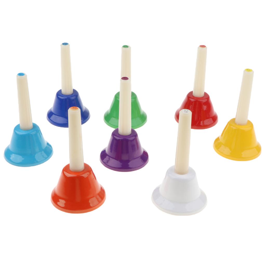 Pack of 8 Multi-Color Hand Bells 8 Note Tones Orff Percussion Instrument Kids Early Musical Learning Toy - Aladdin Shoppers