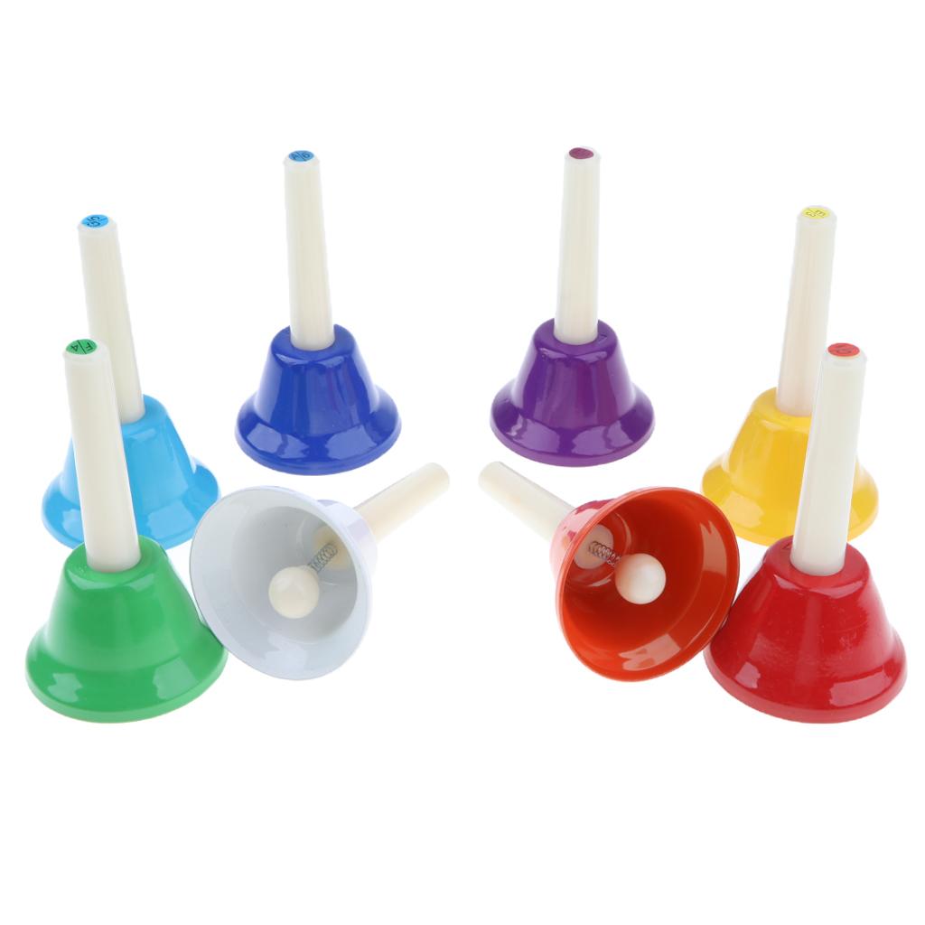 Pack of 8 Multi-Color Hand Bells 8 Note Tones Orff Percussion Instrument Kids Early Musical Learning Toy - Aladdin Shoppers