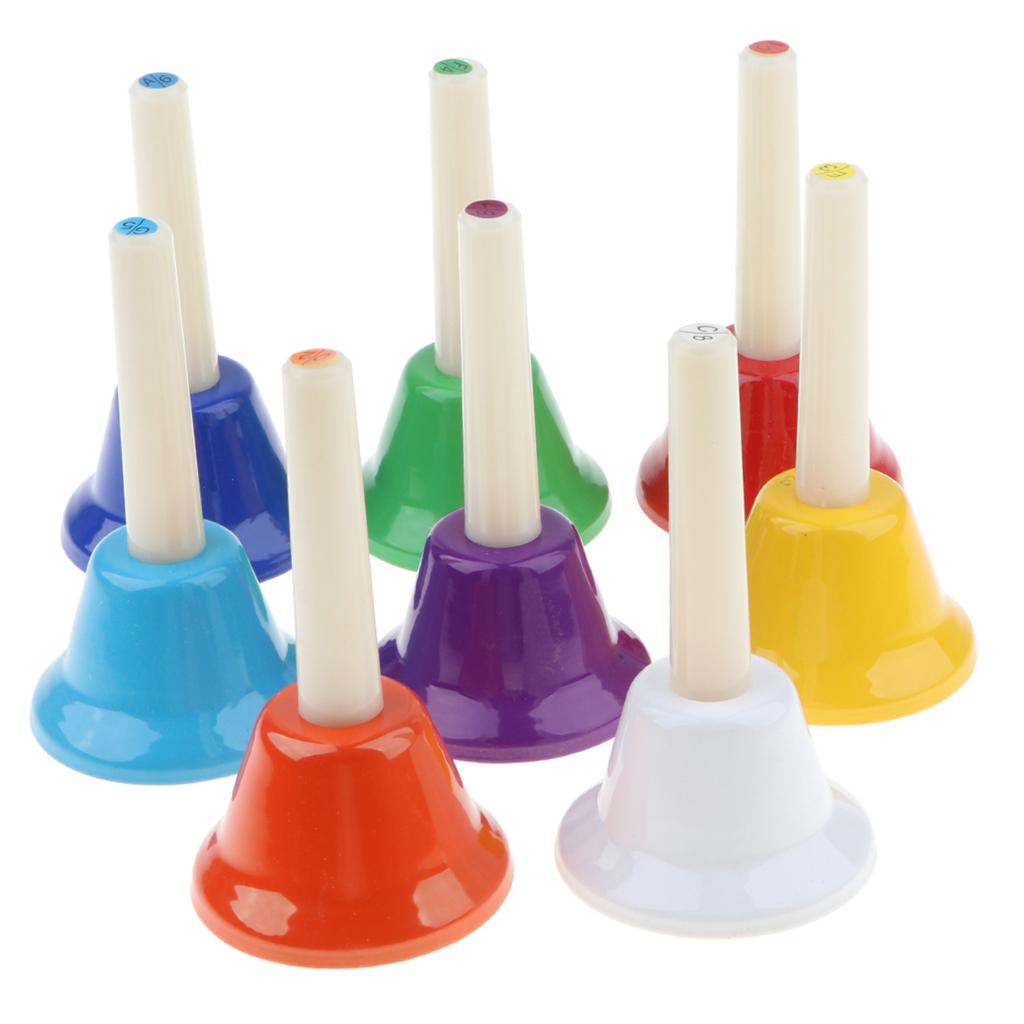 Pack of 8 Multi-Color Hand Bells 8 Note Tones Orff Percussion Instrument Kids Early Musical Learning Toy - Aladdin Shoppers