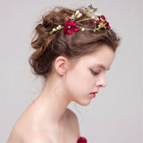 Red Rose Flower Crystal Pearl Headband Bridal Hair Jewelry Accessory For Wedding Party - Aladdin Shoppers