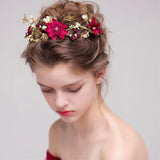 Red Rose Flower Crystal Pearl Headband Bridal Hair Jewelry Accessory For Wedding Party - Aladdin Shoppers