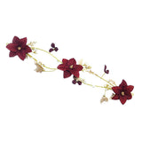 Red Rose Flower Crystal Pearl Headband Bridal Hair Jewelry Accessory For Wedding Party - Aladdin Shoppers