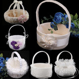 Romantic Crystal Bowknot Satin Lace Floral Wedding Ceremony Banquet Party Flower Girl Basket Bridesmaid Petals Basket - Aladdin Shoppers