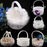 Romantic Crystal Bowknot Satin Lace Floral Wedding Ceremony Banquet Party Flower Girl Basket Bridesmaid Petals Basket - Aladdin Shoppers