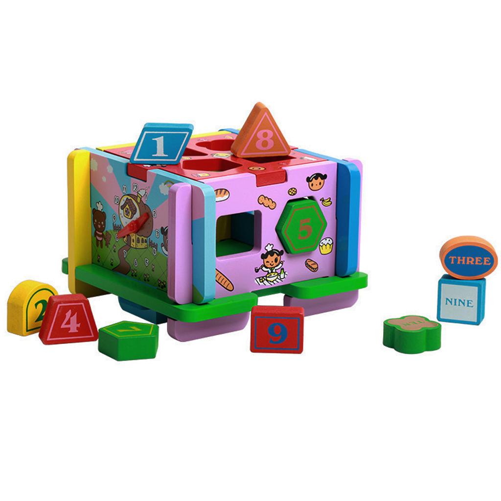 Shape Sorter Toy with 10 Holes Wooden Toys Geometric Puzzle Pieces Matching and Sorting for Toddlers - Learning and Educational Toys for - Aladdin Shoppers