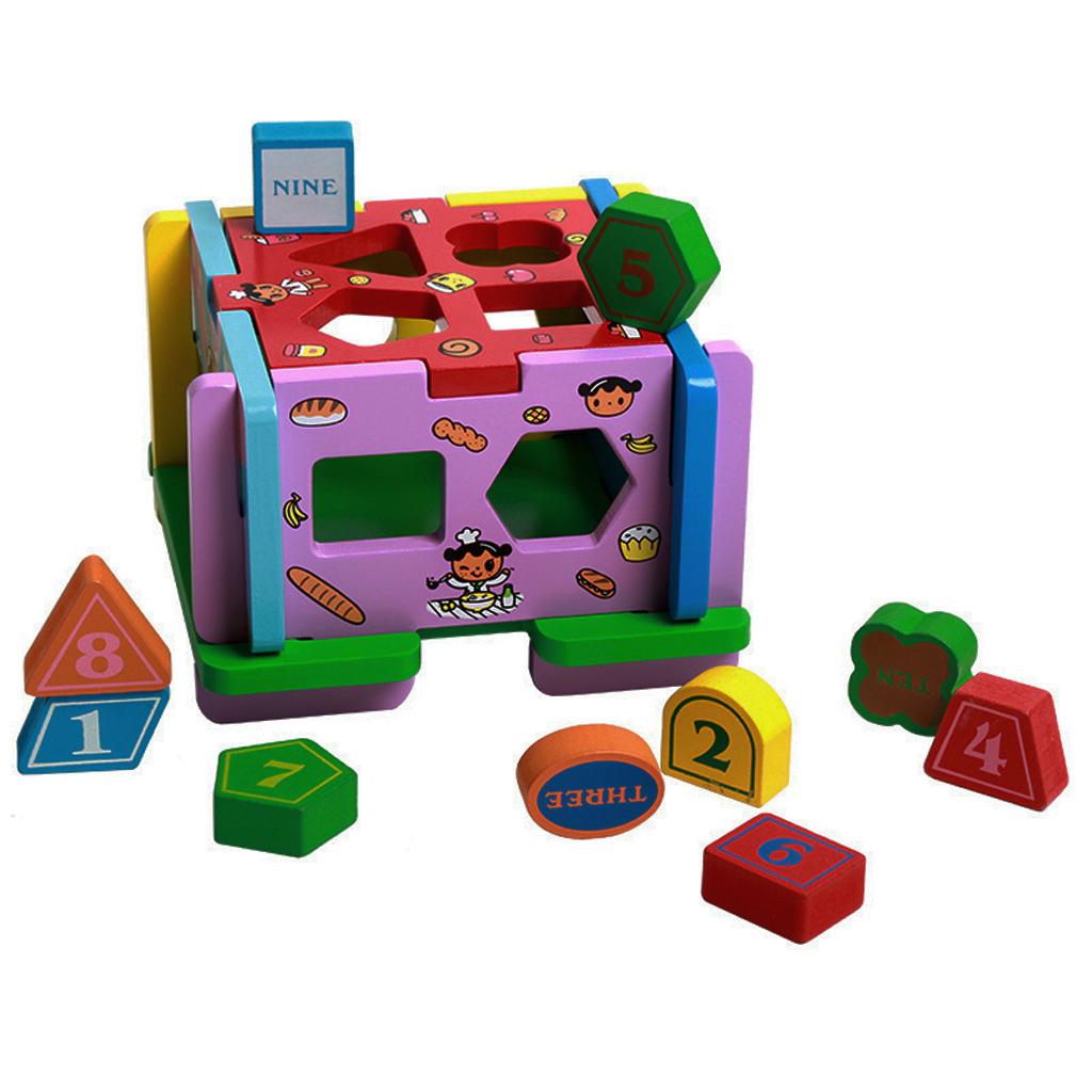 Shape Sorter Toy with 10 Holes Wooden Toys Geometric Puzzle Pieces Matching and Sorting for Toddlers - Learning and Educational Toys for - Aladdin Shoppers