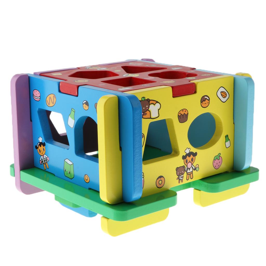Shape Sorter Toy with 10 Holes Wooden Toys Geometric Puzzle Pieces Matching and Sorting for Toddlers - Learning and Educational Toys for - Aladdin Shoppers