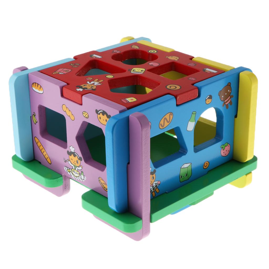 Shape Sorter Toy with 10 Holes Wooden Toys Geometric Puzzle Pieces Matching and Sorting for Toddlers - Learning and Educational Toys for - Aladdin Shoppers