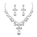 Stylish Diamante Crystal Teardrop Pendant Necklace And Earrings Jewelry Sets - Aladdin Shoppers