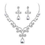 Stylish Diamante Crystal Teardrop Pendant Necklace And Earrings Jewelry Sets - Aladdin Shoppers