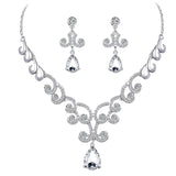 Stylish Diamante Crystal Teardrop Pendant Necklace And Earrings Jewelry Sets - Aladdin Shoppers