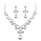 Stylish Diamante Crystal Teardrop Pendant Necklace And Earrings Jewelry Sets - Aladdin Shoppers