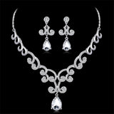 Stylish Diamante Crystal Teardrop Pendant Necklace And Earrings Jewelry Sets - Aladdin Shoppers