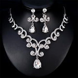 Stylish Diamante Crystal Teardrop Pendant Necklace And Earrings Jewelry Sets - Aladdin Shoppers