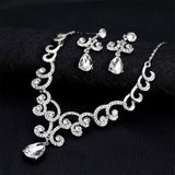 Stylish Diamante Crystal Teardrop Pendant Necklace And Earrings Jewelry Sets - Aladdin Shoppers