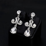 Stylish Diamante Crystal Teardrop Pendant Necklace And Earrings Jewelry Sets - Aladdin Shoppers