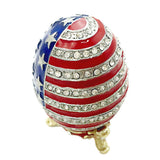 Maxbell Vintage Rhinestones Stars And Stripes Egg Shaped Enamel Trinket Jewelry Box Ring Holder