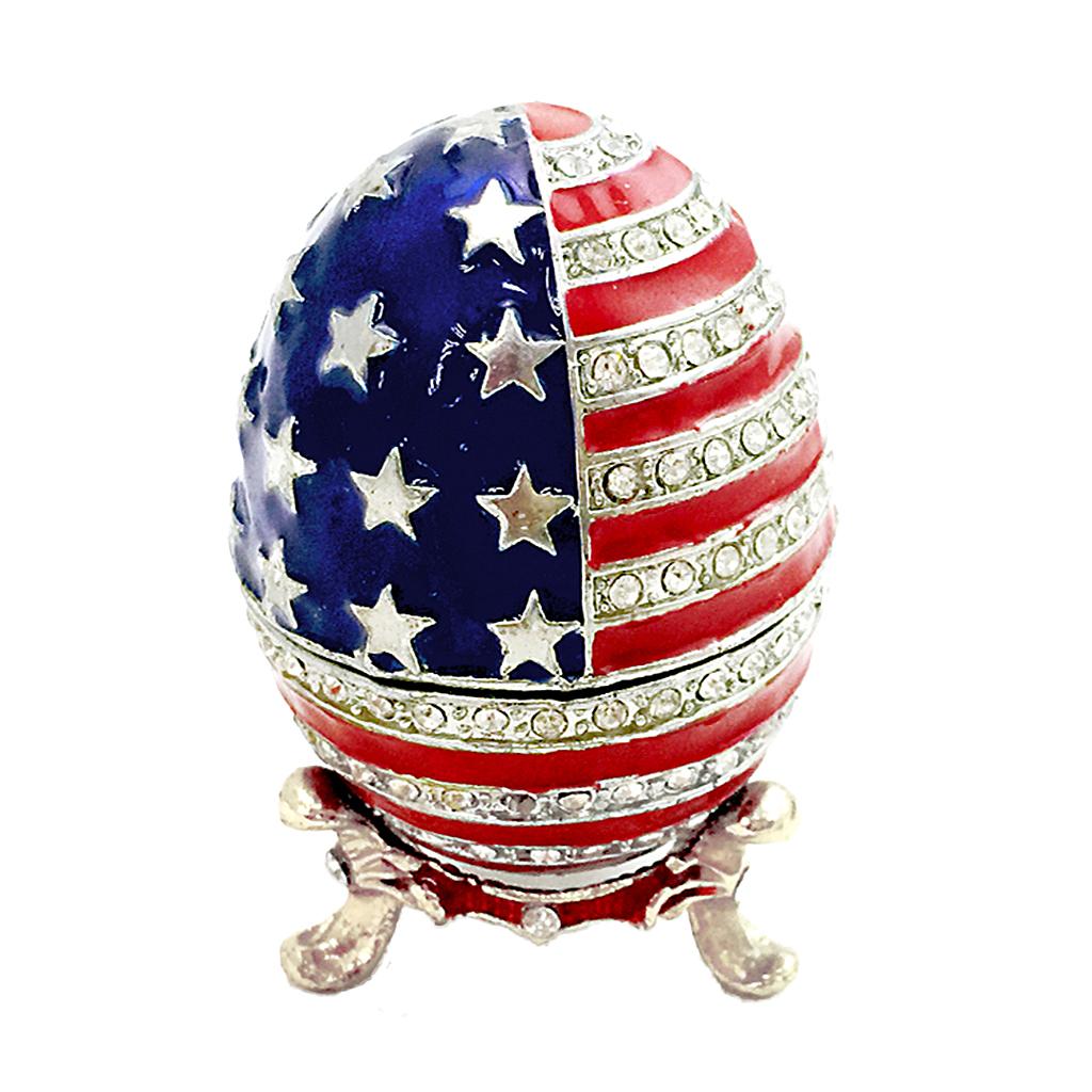Vintage Rhinestones Stars And Stripes Egg Shaped Enamel Trinket Jewelry Box Ring Holder - Aladdin Shoppers