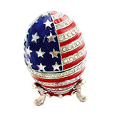 Vintage Rhinestones Stars And Stripes Egg Shaped Enamel Trinket Jewelry Box Ring Holder - Aladdin Shoppers