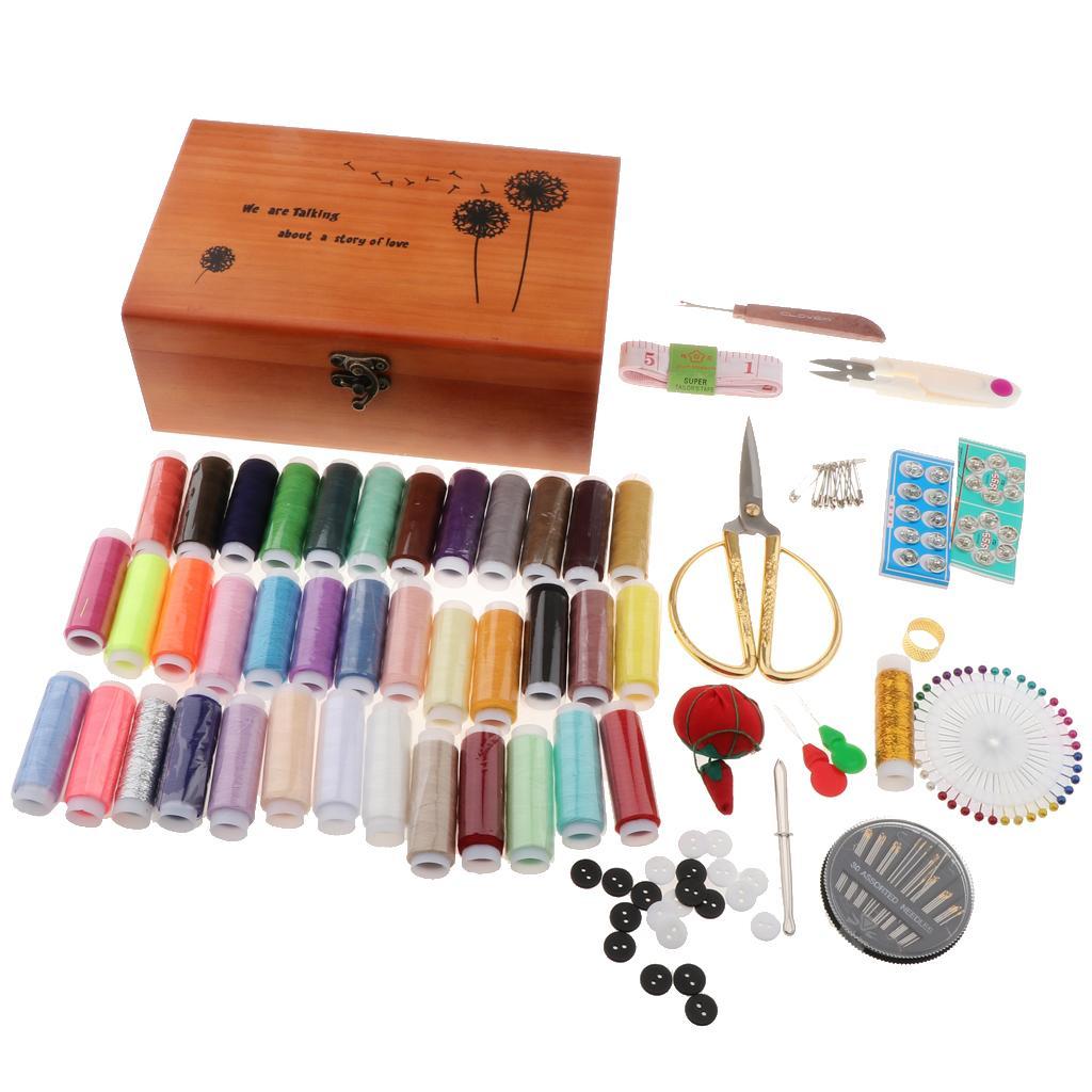 Vintage Sewing Kit with Wooden Box Sewing Accessories Supplies for Beginners - Aladdin Shoppers