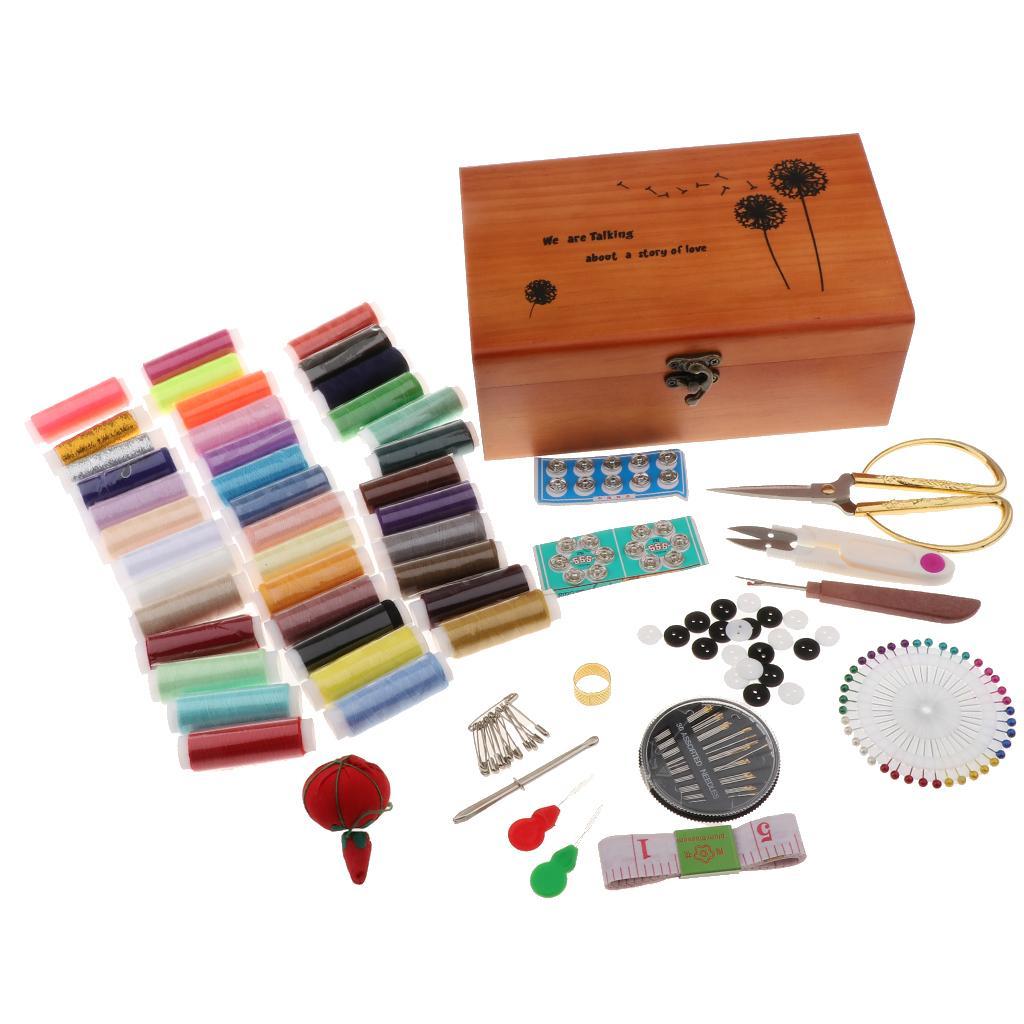 Vintage Sewing Kit with Wooden Box Sewing Accessories Supplies for Beginners - Aladdin Shoppers